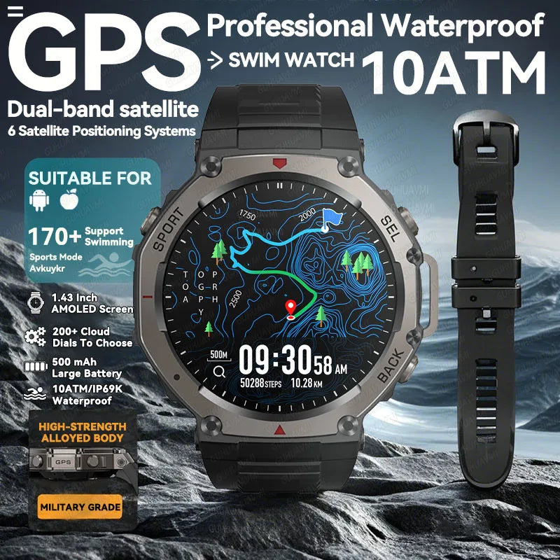 GPS Smart Watch Men 10ATM IP69K Waterproof Smart Watches